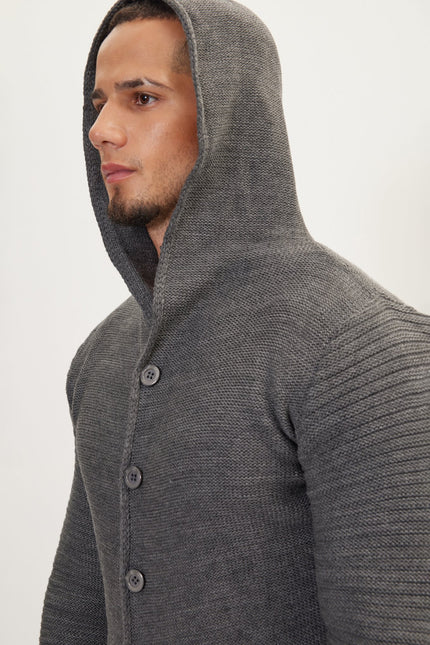Men's Long Ribbed Cardigan - Anthracite | Ron Tomson