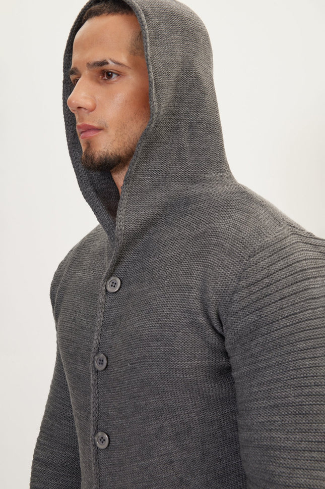 Men's Long Ribbed Cardigan - Anthracite | Ron Tomson