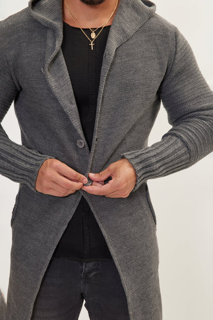 Men's Long Ribbed Cardigan - Anthracite | Ron Tomson