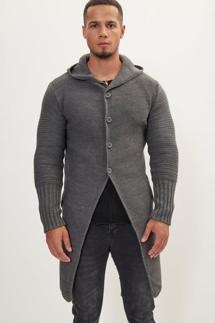 Men's Long Ribbed Cardigan - Anthracite | Ron Tomson
