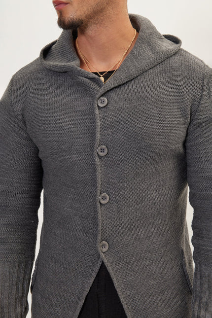 Men's Long Ribbed Cardigan - Anthracite | Ron Tomson