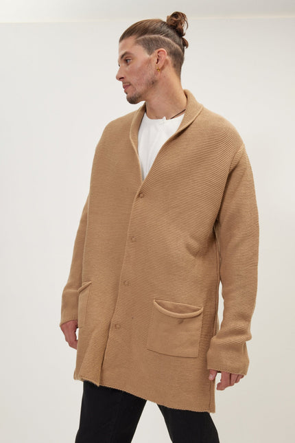 Men's Shawl Collar Cardigan - Camel | Ron Tomson