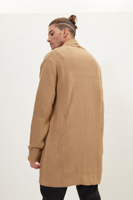 Men's Shawl Collar Cardigan - Camel | Ron Tomson