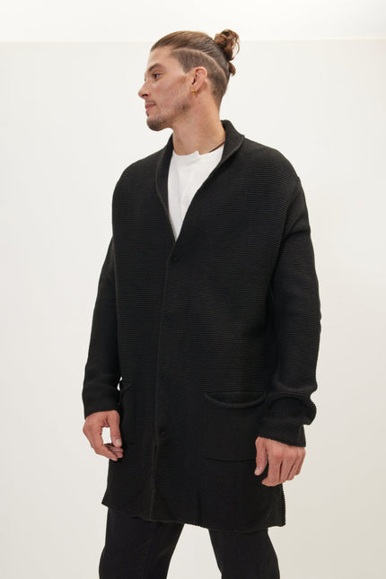 Men's Relaxed Shawl Collar Cardigan - Black | Ron Tomson