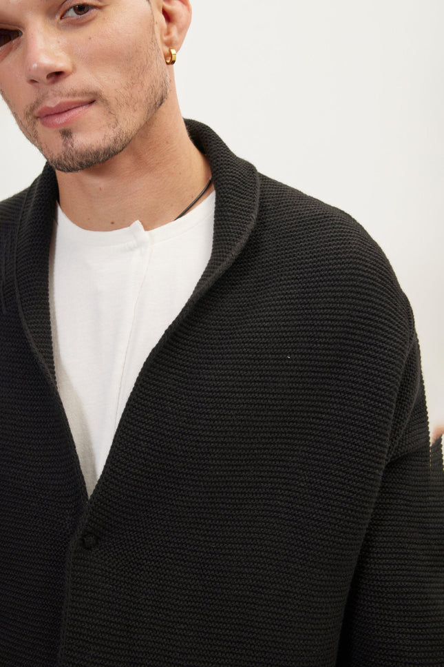 Men's Relaxed Shawl Collar Cardigan - Black | Ron Tomson