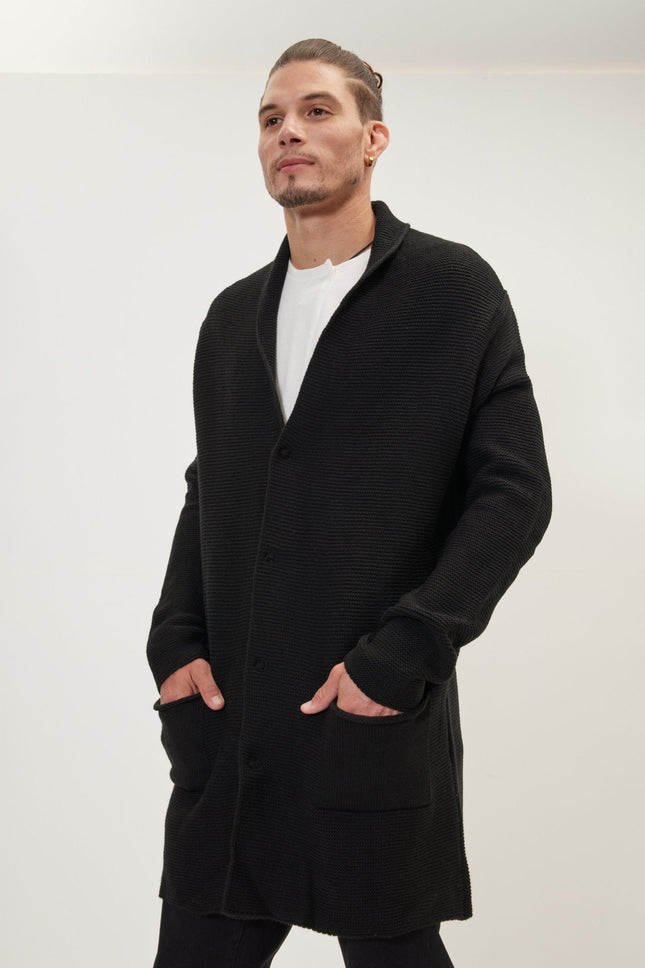 Men's Relaxed Shawl Collar Cardigan - Black | Ron Tomson