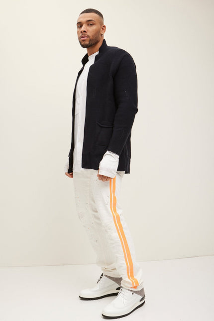 Men's Long Ribbed Cardigan - Navy | Ron Tomson