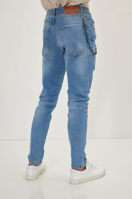 Men's Distorted Slim Fit Jeans - Dark Blue | Ron Tomson