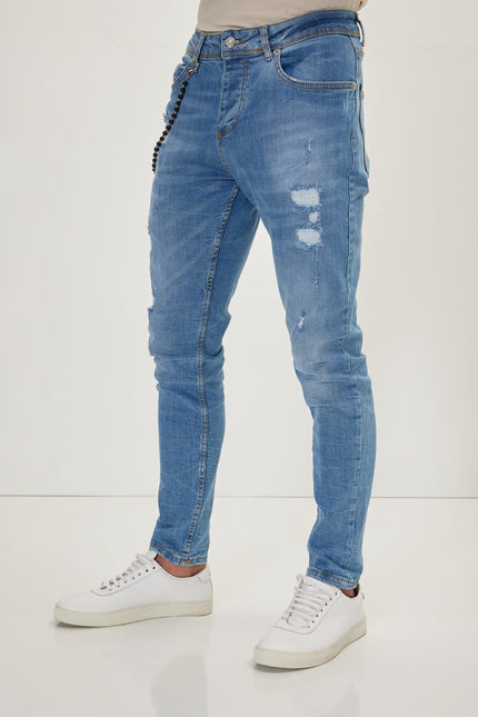 Men's Distorted Slim Fit Jeans - Dark Blue | Ron Tomson