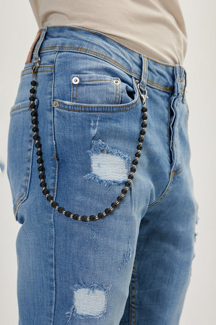 Men's Distorted Slim Fit Jeans - Dark Blue | Ron Tomson