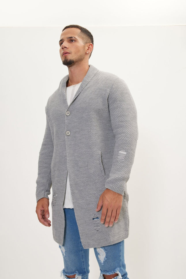 Men's Long Shawl Collar Cardigan - Grey | Ron Tomson