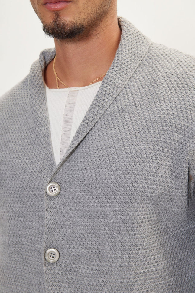 Men's Long Shawl Collar Cardigan - Grey | Ron Tomson