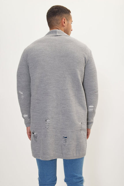 Men's Long Shawl Collar Cardigan - Grey | Ron Tomson