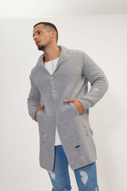 Men's Long Shawl Collar Cardigan - Grey | Ron Tomson