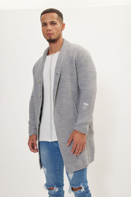Men's Long Shawl Collar Cardigan - Grey | Ron Tomson