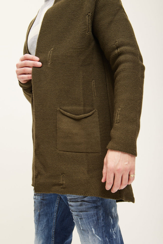 Men's Shawl-Collar Knit Cardigan - Khaki | Ron Tomson