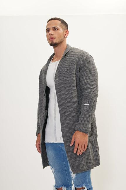 Men's Long Shawl Collar Cardigan - Anthracite | Ron Tomson