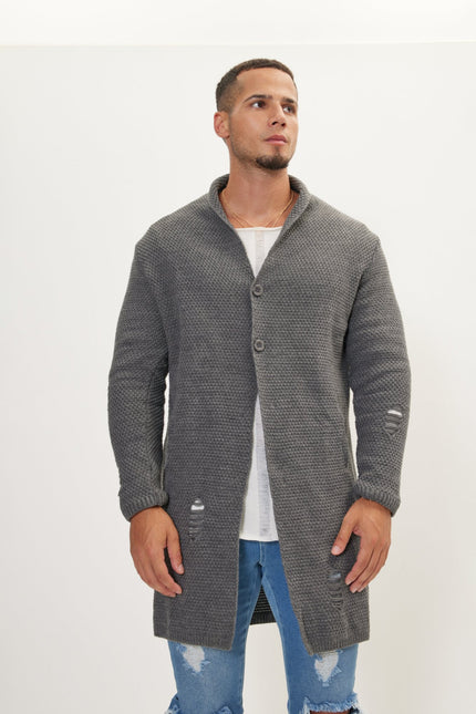Men's Long Shawl Collar Cardigan - Anthracite | Ron Tomson