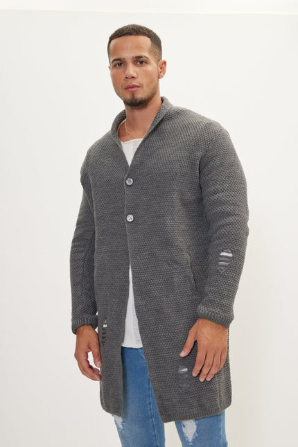 Men's Long Shawl Collar Cardigan - Anthracite | Ron Tomson