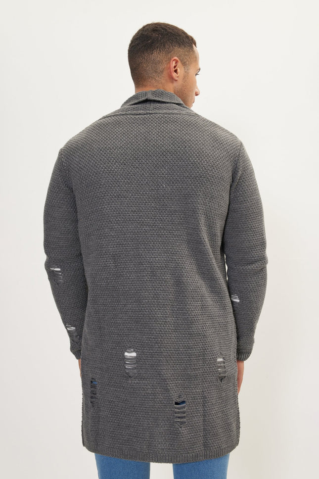 Men's Long Shawl Collar Cardigan - Anthracite | Ron Tomson