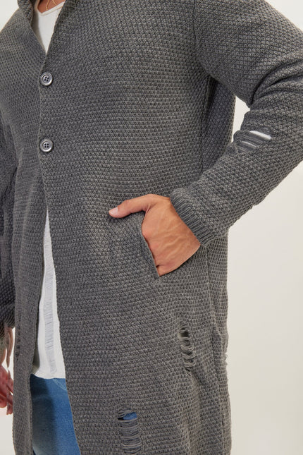 Men's Long Shawl Collar Cardigan - Anthracite | Ron Tomson