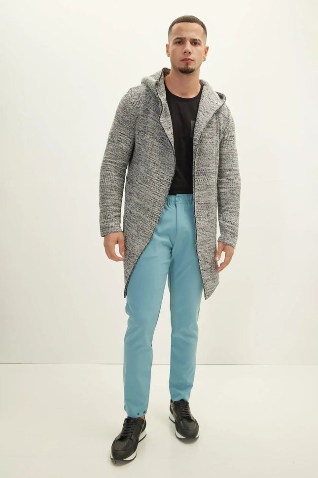 Men's Open-Front Hooded Cardigan - White Black | Ron Tomson
