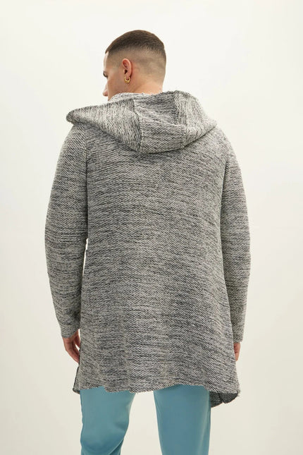 Men's Open-Front Hooded Cardigan - White Black | Ron Tomson