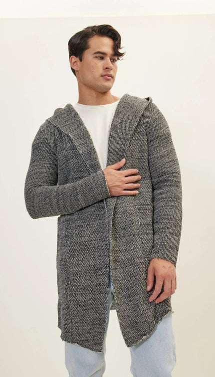 Hoodie Cardigan - Black White