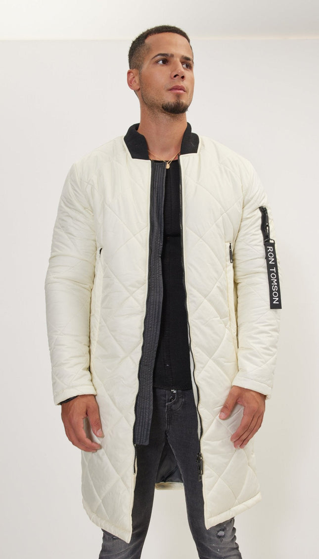 Long Quilted Puffer Coat - Off-White