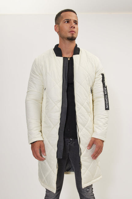 Men's Long Quilted Puffer Coat - Off-White | Ron Tomson