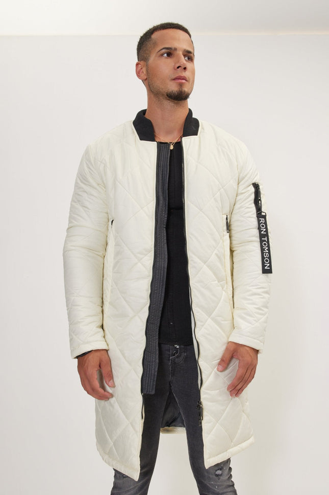 Men's Long Quilted Puffer Coat - Off-White | Ron Tomson