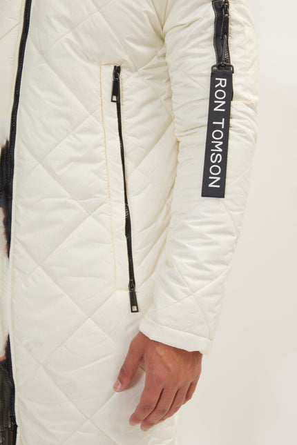 Men's Long Quilted Puffer Coat - Off-White | Ron Tomson
