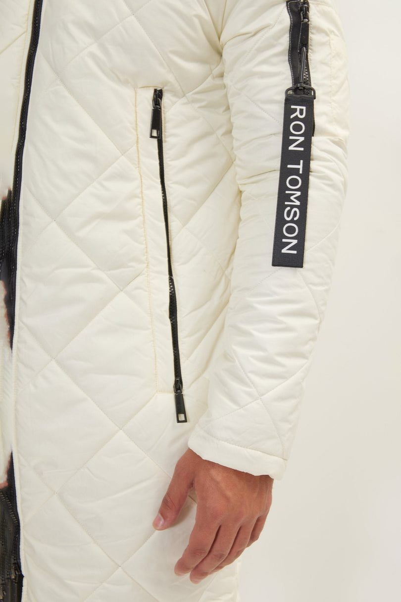 Men's Long Quilted Puffer Coat - Off-White | Ron Tomson