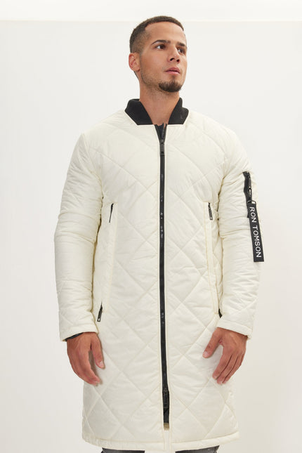 Men's Long Quilted Puffer Coat - Off-White | Ron Tomson