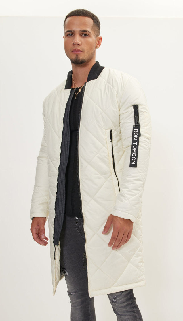 Long Quilted Puffer Coat - Off-White