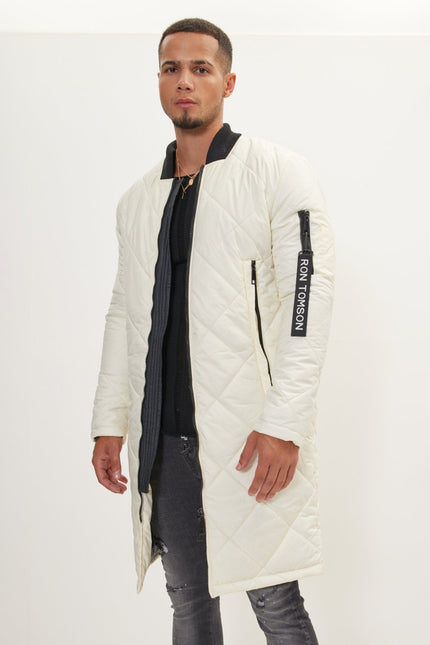 Men's Long Quilted Puffer Coat - Off-White | Ron Tomson