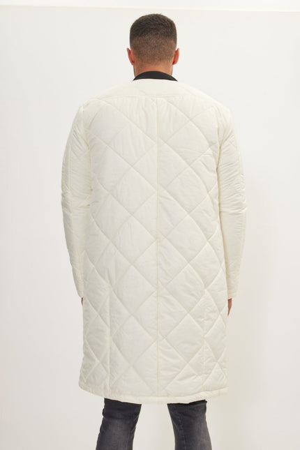 Men's Long Quilted Puffer Coat - Off-White | Ron Tomson