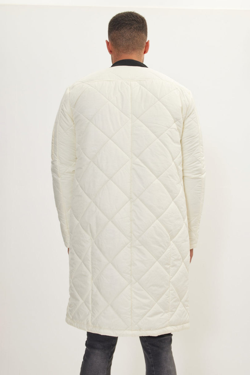 Men's Long Quilted Puffer Coat - Off-White | Ron Tomson