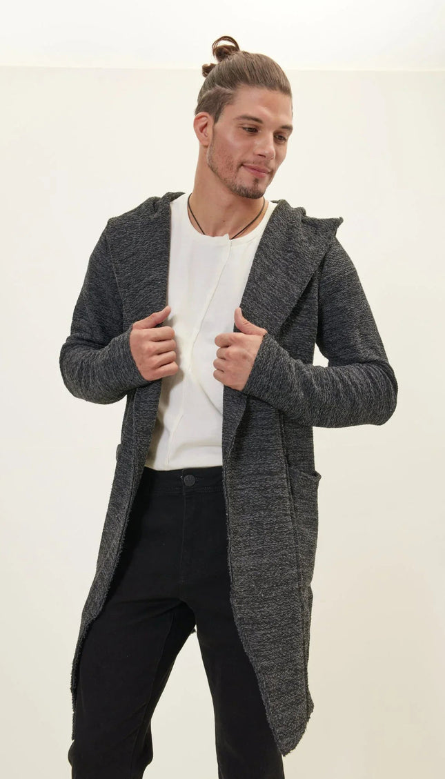 Open-Front Hooded Cardigan - Anthracite Black