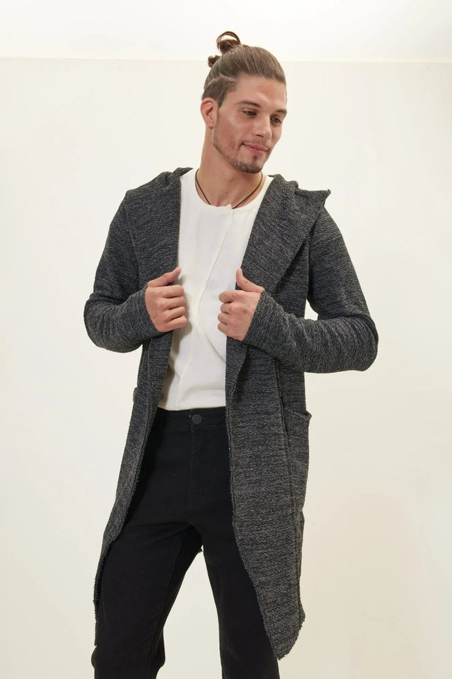 Open-Front Hooded Cardigan - Anthracite Black