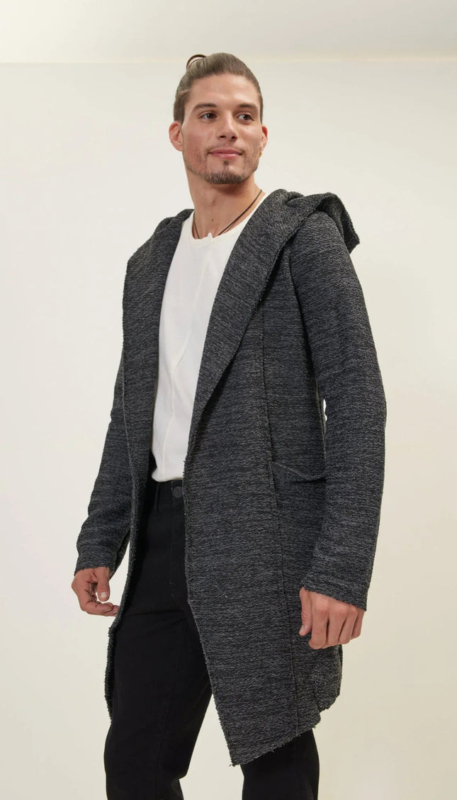 Open-Front Hooded Cardigan - Anthracite Black