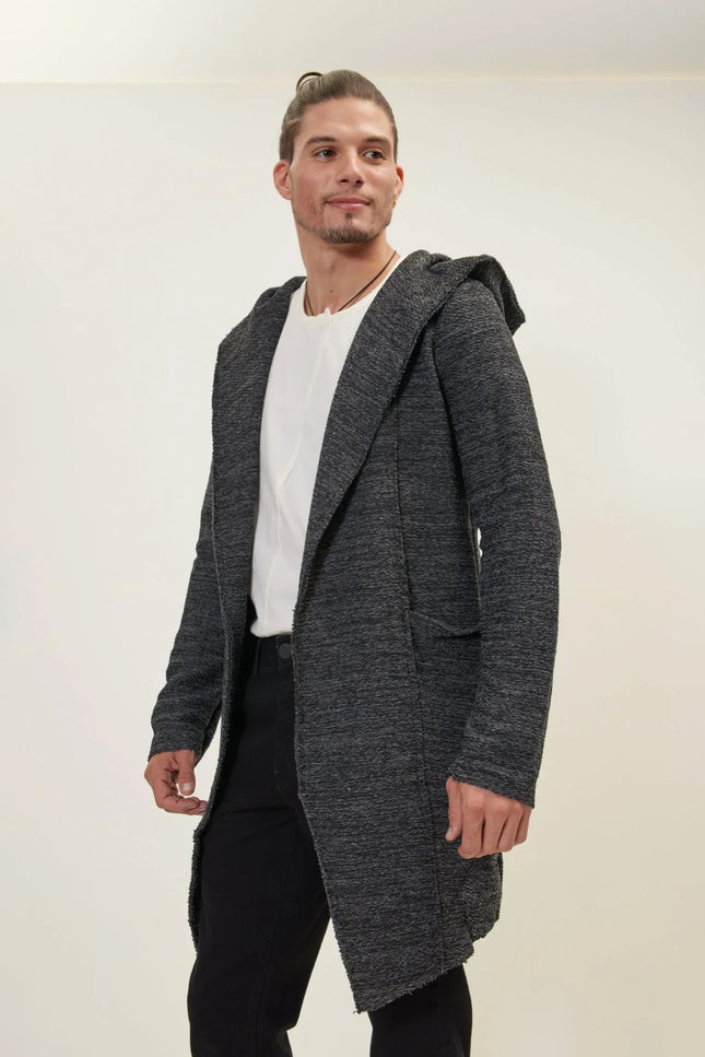Open-Front Hooded Cardigan - Anthracite Black