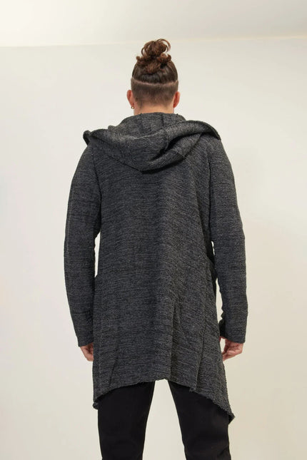 Men's Open-Front Hooded Cardigan - Anthracite Black | Ron Tomson