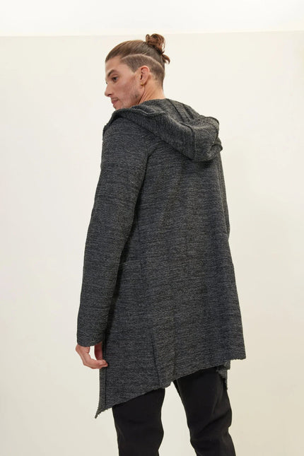 Men's Open-Front Hooded Cardigan - Anthracite Black | Ron Tomson