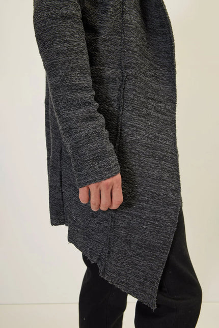 Men's Open-Front Hooded Cardigan - Anthracite Black | Ron Tomson