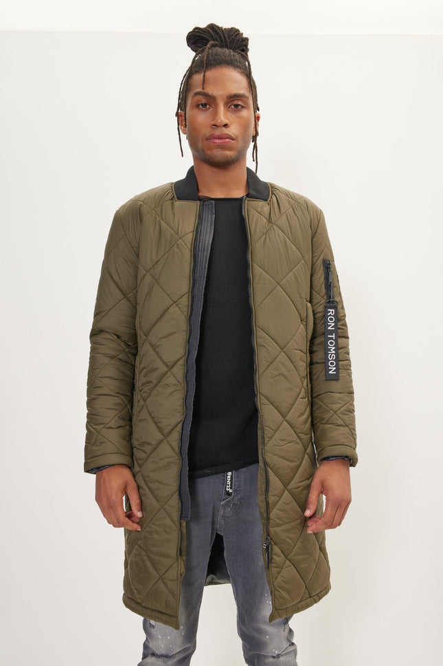 Men's Light Quilted Puffer Coat - Olive | Ron Tomson