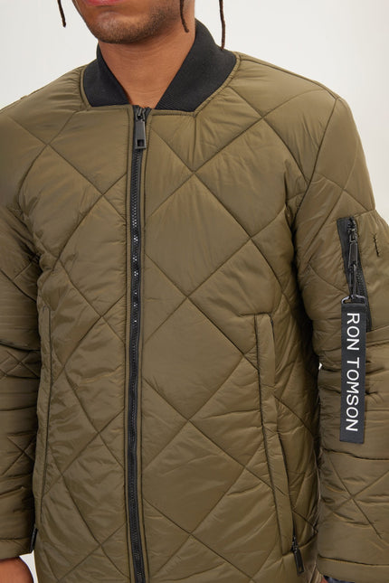 Men's Light Quilted Puffer Coat - Olive | Ron Tomson