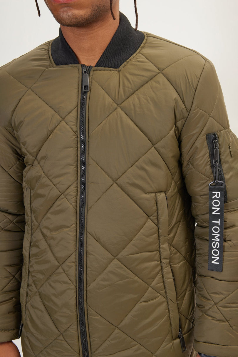 Men's Light Quilted Puffer Coat - Olive | Ron Tomson