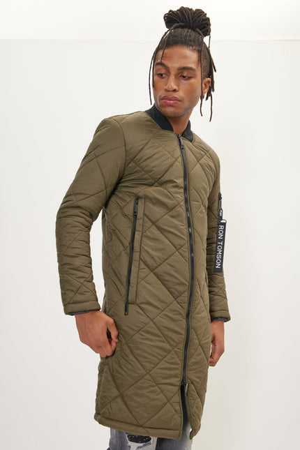 Men's Light Quilted Puffer Coat - Olive | Ron Tomson
