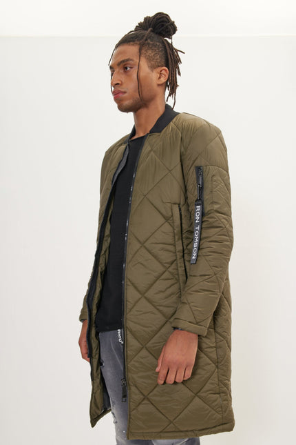 Men's Light Quilted Puffer Coat - Olive | Ron Tomson